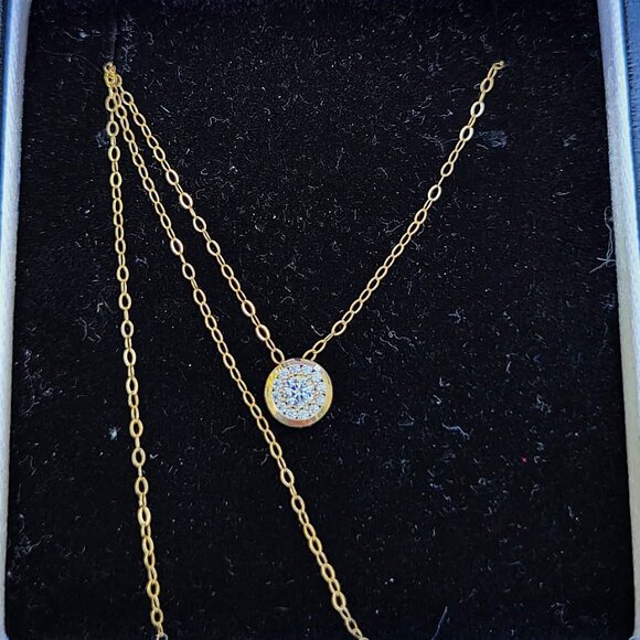 10K Yellow Gold CZ Necklace Round Halo w/ 14K Gold-Filled, 18" Chain MSRP$250 - Picture 4 of 9